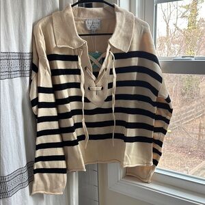 Hayden Black and Cream V-Neck Sweater